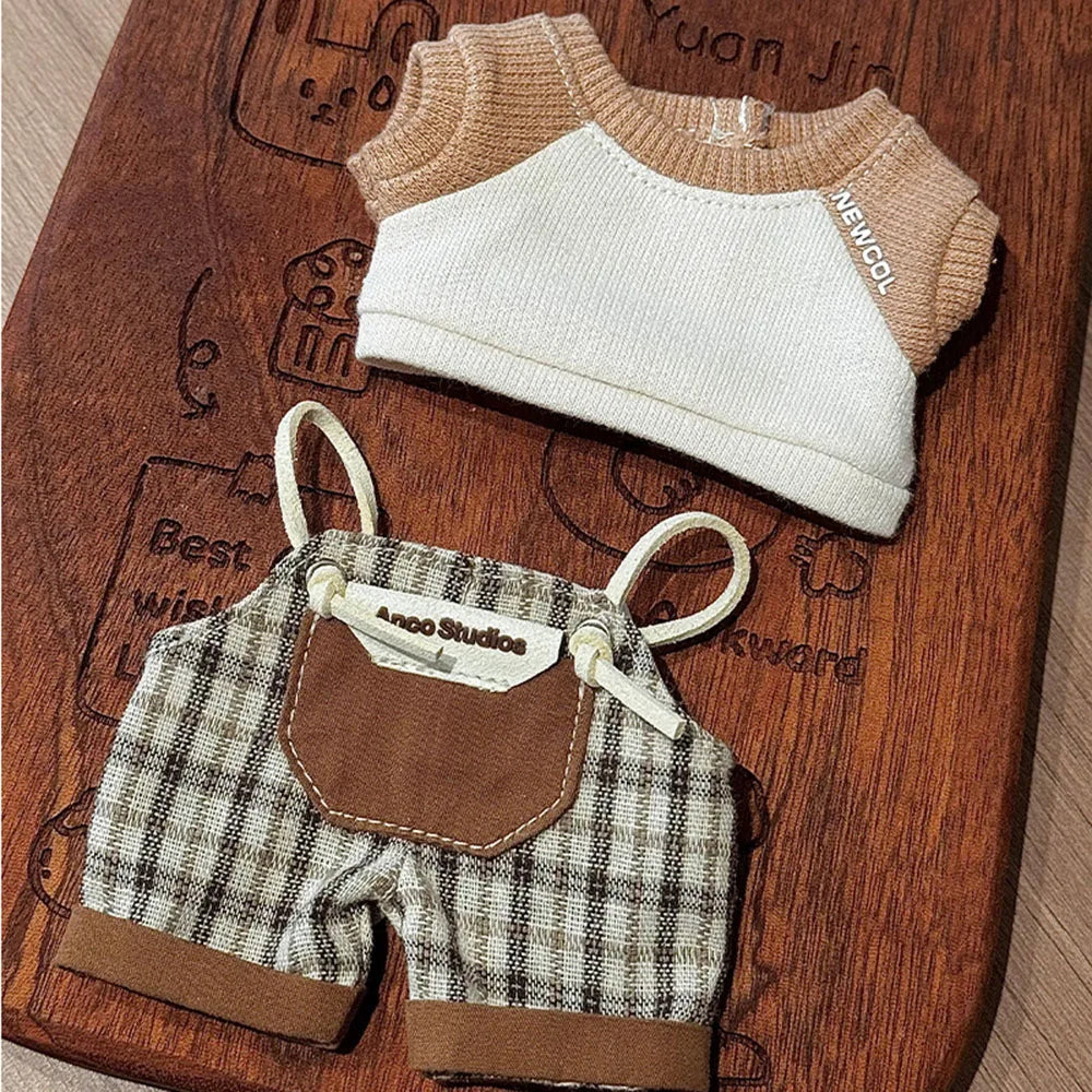Clothes for Labubu V1 V2 V3 Clothing Doll Retro Brown T-shirt Handsome Clothes Set Doll Accessories