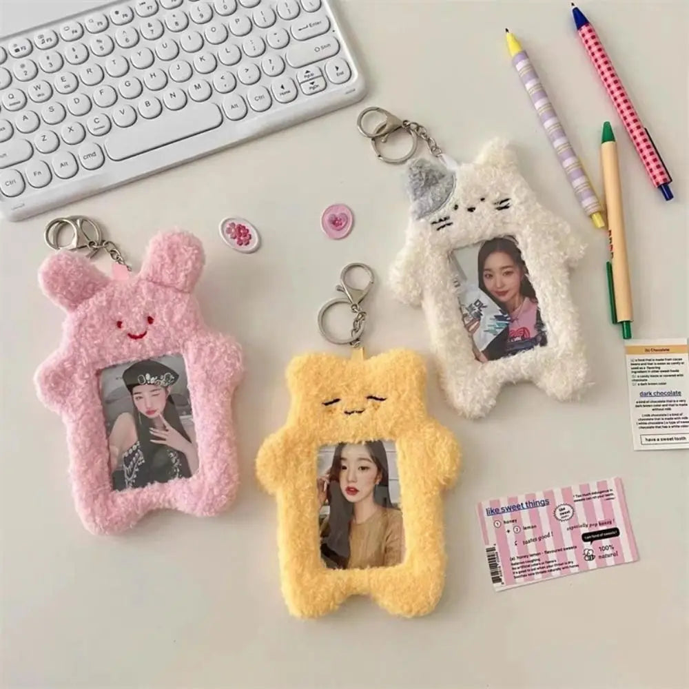 Cute Plush Photocard Case Cartoon Bag Keychain Photo Card Holder Idol Photos Protective Cover Student Card Holder