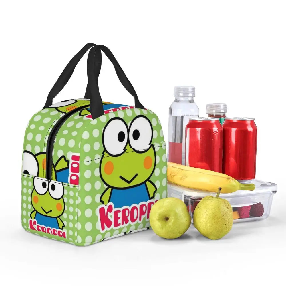 Custom Keroppi Big-eyed Frog Insulated Lunch Tote Bag for Women Portable Thermal Cooler Bento Box School