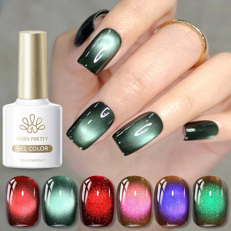 BORN PRETTY 10ml Mint Soda Glass Bead Cat Magnetic Gel Christmas Green Glitter Soak Off UV Gel Nail Art Varnish Manicure