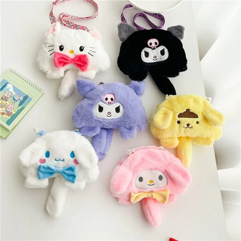 Sanrio Children Stuffed Messenger Bag Cute Cartoon Kuromi Hello Kitty Cinnamoroll Stuffed Single Shoulder Bags Messenger Bags