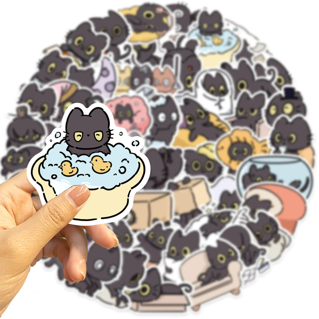 50pcs Naughty Little Black Cat Sticker Graffiti Decoration Laptop Luggage Phone Skateboard Waterproof DIY Sticker