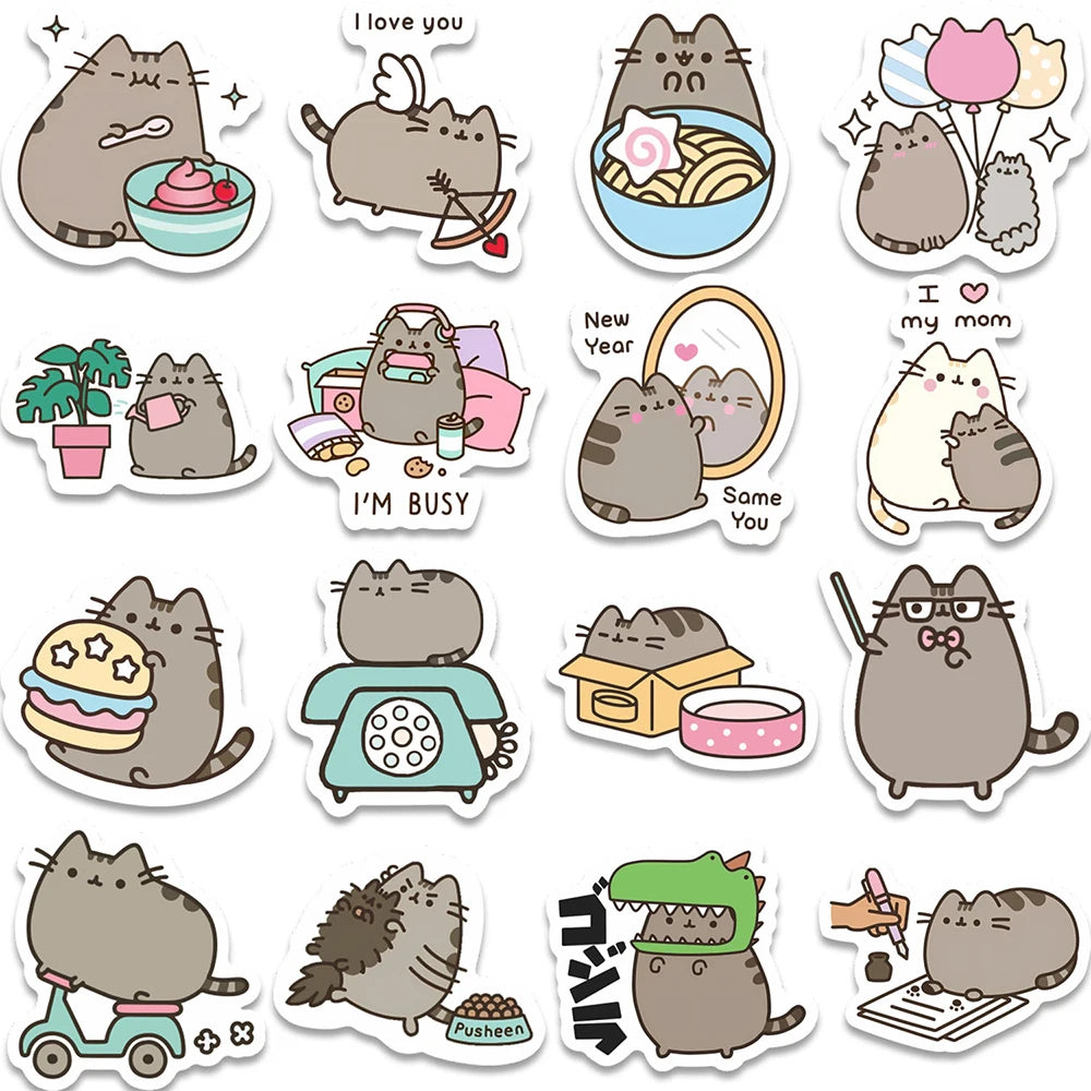 10/30/60pcs Cute Chunky Cat Animal Stickers for Kids Graffiti Stationery Laptop Waterproof Kawaii Cartoon Decoration Decals Gift