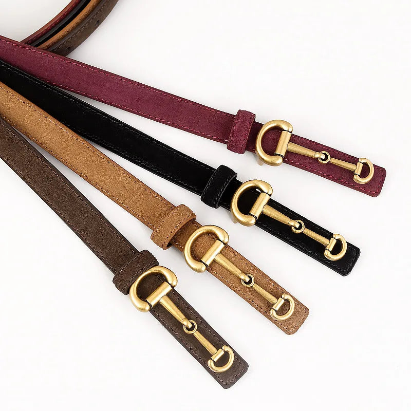 Cowhide Strap Suede Girl Belt Simple Casual Thin Belt Horseshoe Buckle Versatile Belt Belts for Women Luxury Designer Brand