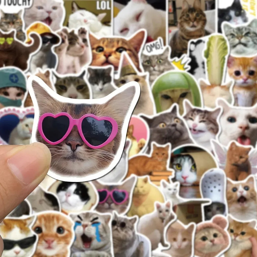 100/200Pcs Funny Kawaii Cat Stickers Animal Dog Laptop Scrapbook Decoration Decals Stationery Waterproof Graffiti Sticker Kids