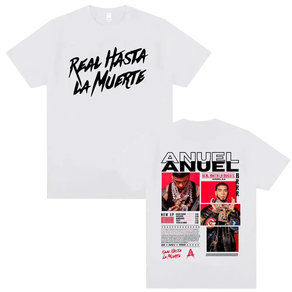 Rapper Anuel AA Real Hasta La Muerte Tour 2025 T Shirt Men Women Hip Hop Oversized T-shirts Men's Casual Cotton Vintage T Shirts