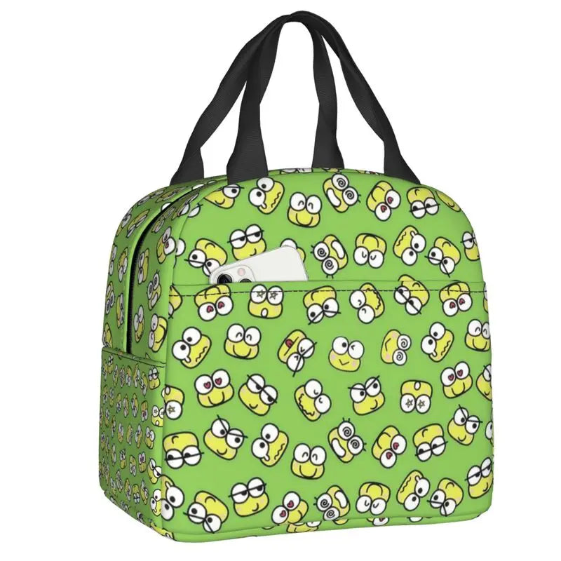 Custom Keroppi Big-eyed Frog Insulated Lunch Tote Bag for Women Portable Thermal Cooler Bento Box School