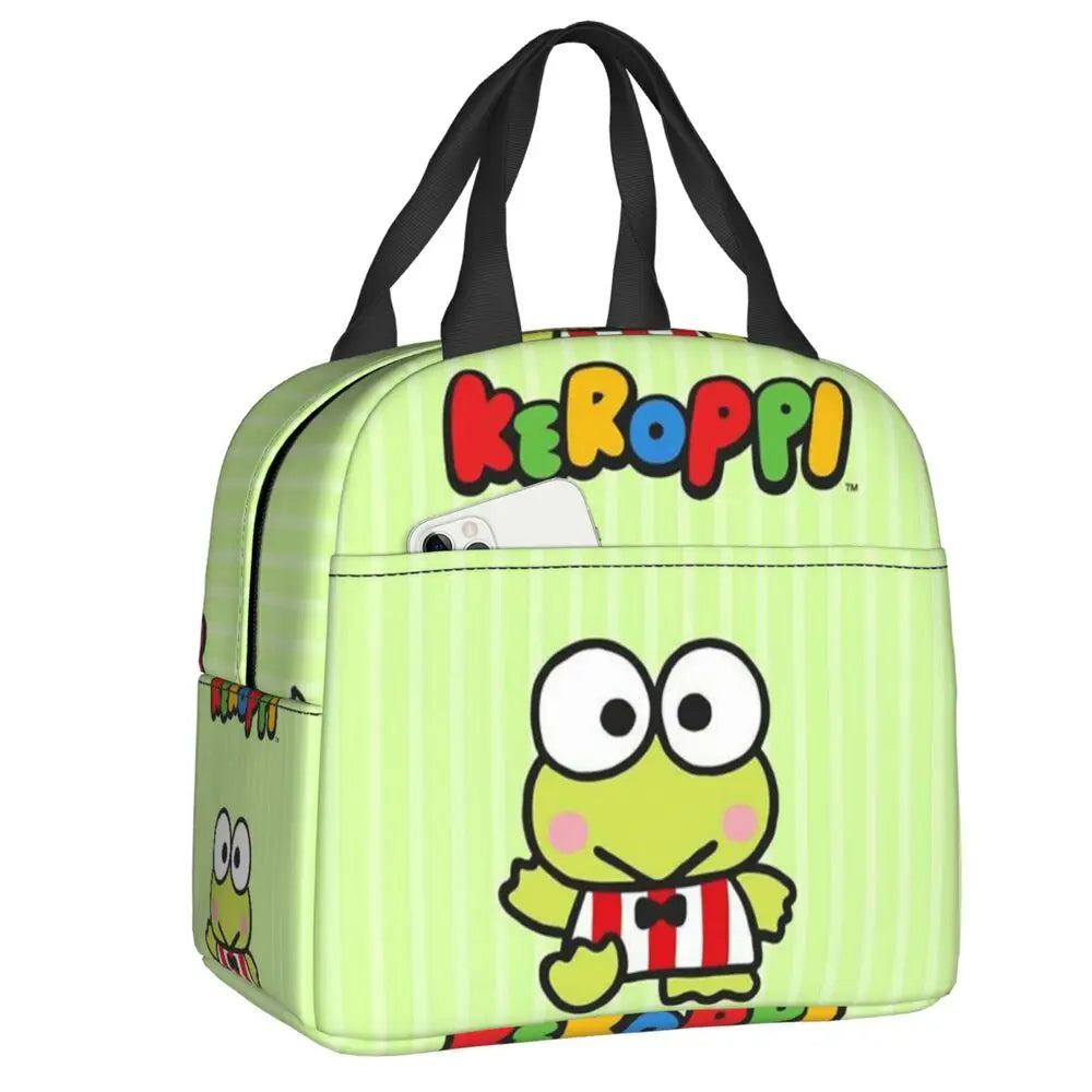Custom Keroppi Big-eyed Frog Insulated Lunch Tote Bag for Women Portable Thermal Cooler Bento Box School