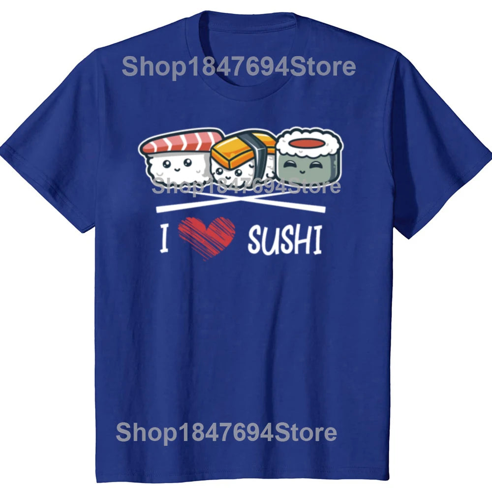 Funny I Love Japanese Sushi Chopsticks 100% Cotton T-shirts Men Women's Fashion Casual Tshirt Loose Oversized Streetwear T Shirt
