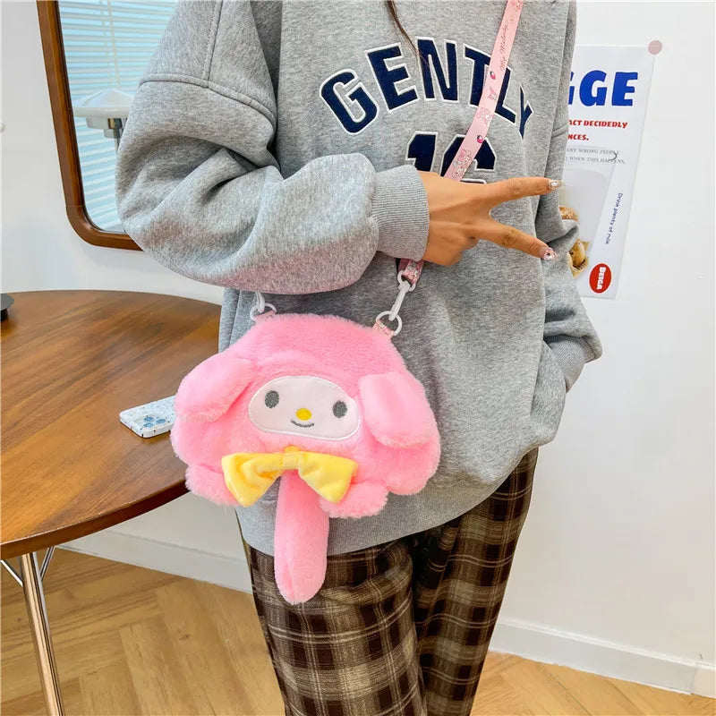 Sanrio Children Stuffed Messenger Bag Cute Cartoon Kuromi Hello Kitty Cinnamoroll Stuffed Single Shoulder Bags Messenger Bags