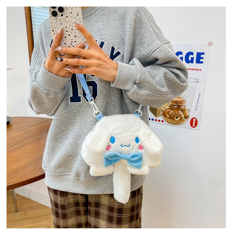 Sanrio Children Stuffed Messenger Bag Cute Cartoon Kuromi Hello Kitty Cinnamoroll Stuffed Single Shoulder Bags Messenger Bags