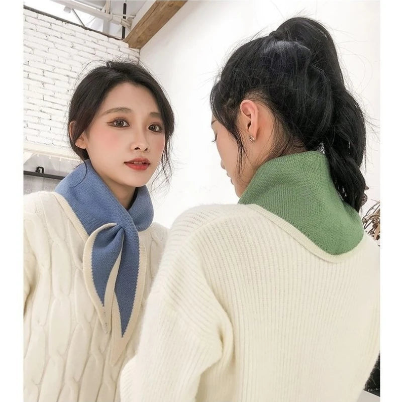 Women's Winter Scarfs Korean Version Autumn and Winter Knitted Warm Scarf Cute Sweet Crossed Triangular Scarfs