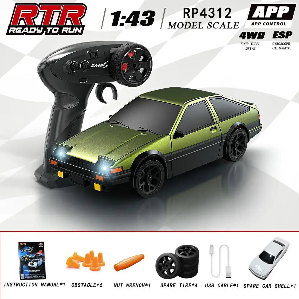 HBToys 1:43 Scale RC Car Simulation Racing Model Dual-Body Dual-Tire Version 2.4G 4WD ESP Gyro Drift Car for Toy Hobbies