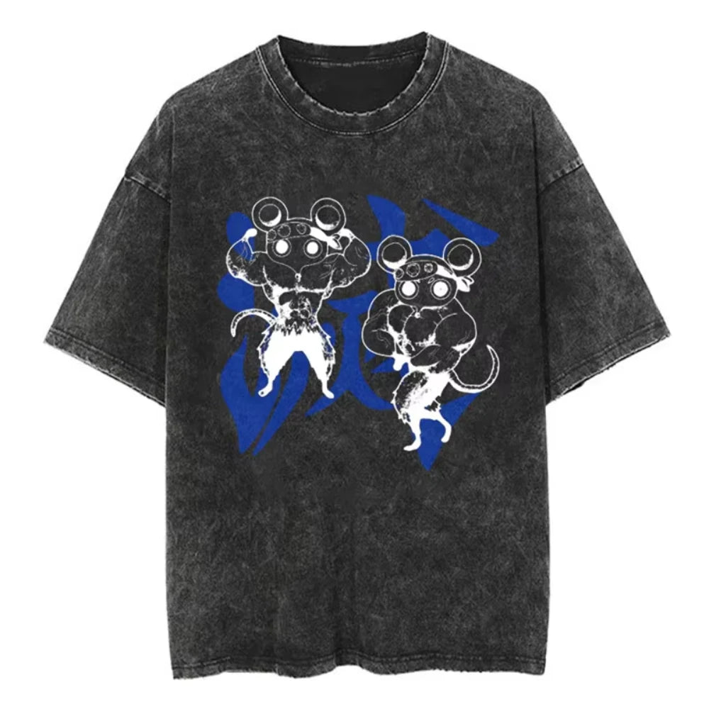 Anime Demon Slayer Shinazugawa Sanemi Cool Printed T-shirt Women Tshirts Vintage Washed Cotton Tee Harajuku Gothic Men T Shirt