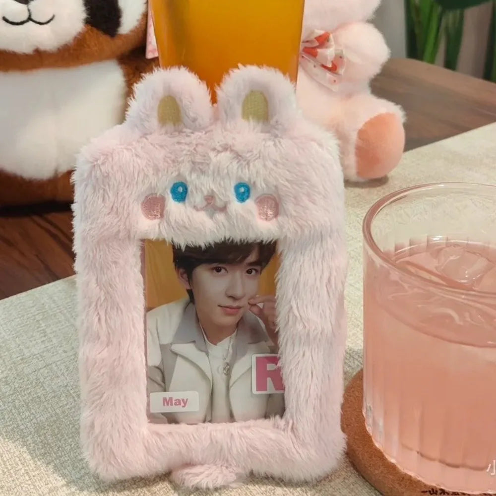 Multifunctional Photocard Case Bear/Rabbit/Chick Cute Photo Card Holder Cartoon Plush Bus Door Cards Sleeve School Office