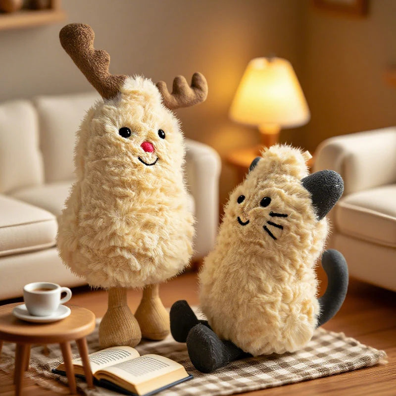 12cm Halloween Fun Cat Peanut Plush Toy Soft Creative Dolls Cute Cartoon Stuffed Cat Elk Doll Funny Kids Christmas Birthday Gift