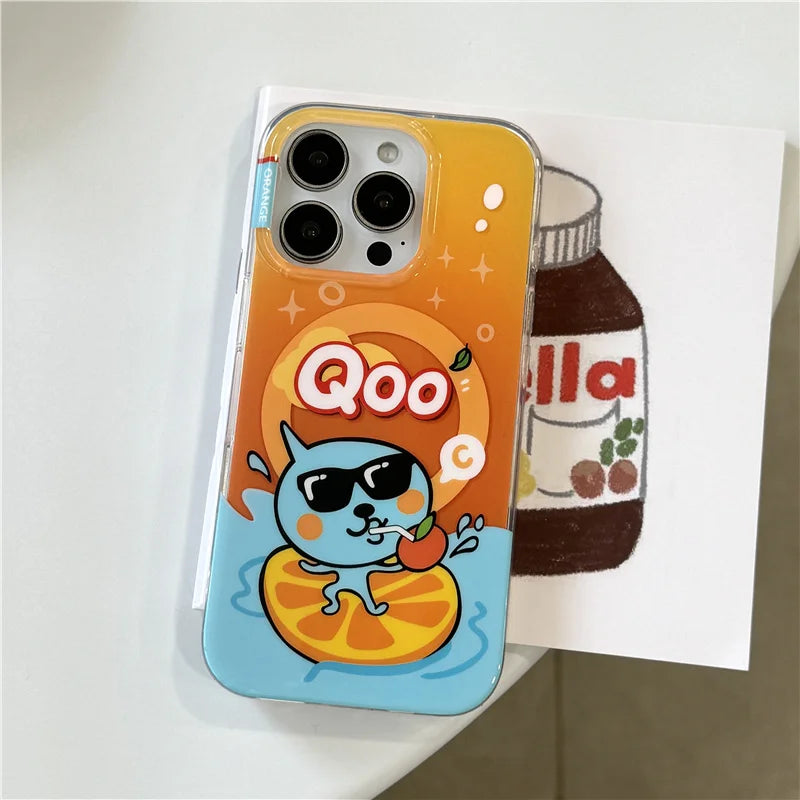 Funny Cute Orange Juice Magnetic Phone Case For iPhone 16 Pro 14 15 Pro Max Cover with Magsafe Stand Holder Kawaii Cases 16 Capa