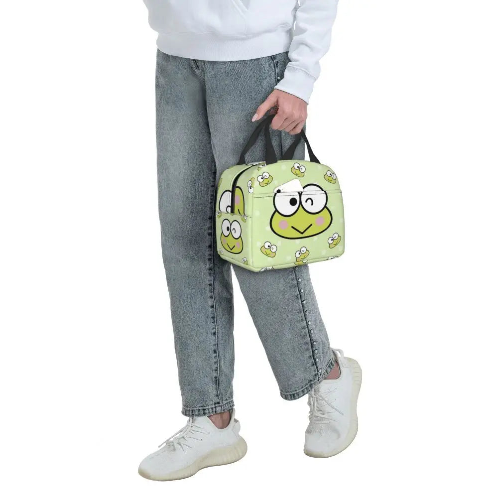 Custom Keroppi Big-eyed Frog Insulated Lunch Tote Bag for Women Portable Thermal Cooler Bento Box School