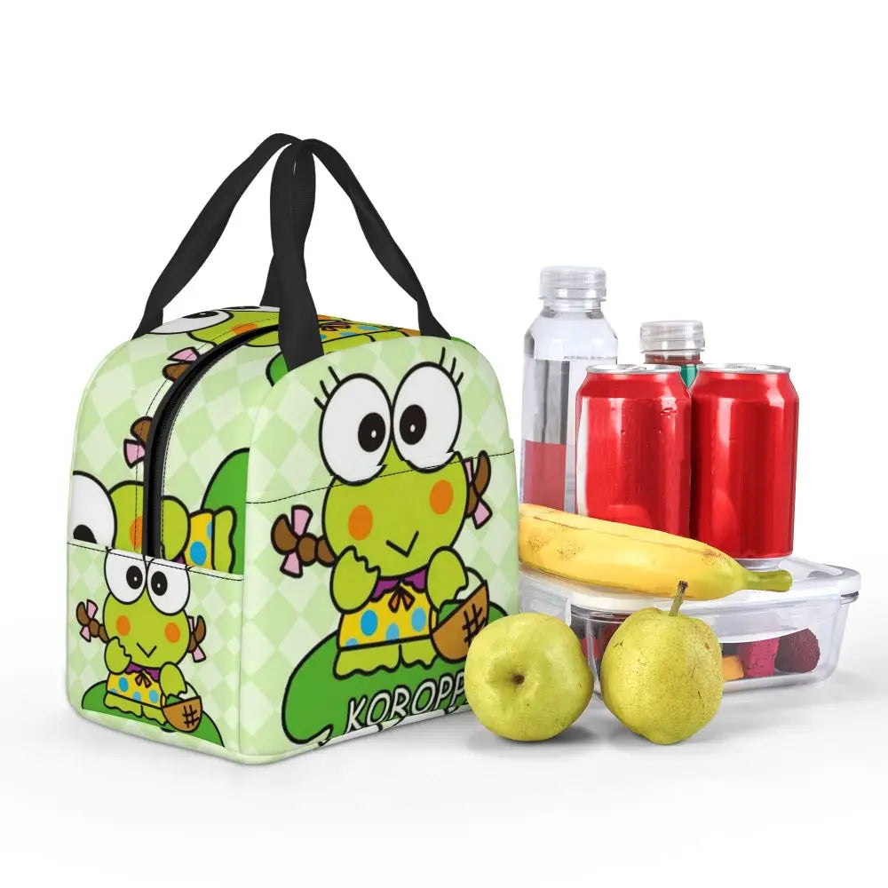 Custom Keroppi Big-eyed Frog Insulated Lunch Tote Bag for Women Portable Thermal Cooler Bento Box School