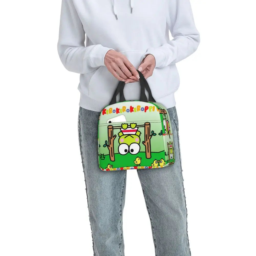 Custom Keroppi Big-eyed Frog Insulated Lunch Tote Bag for Women Portable Thermal Cooler Bento Box School