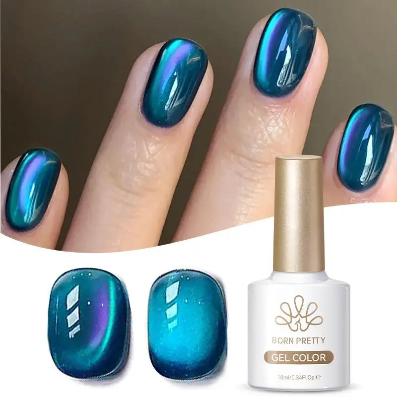 BORN PRETTY 1 Bottle Mint Chocolate Cat Magnetic Gel Polish 10ml Glass Bead Effect Transparent Soak Off UV LED Nail Art Varnish