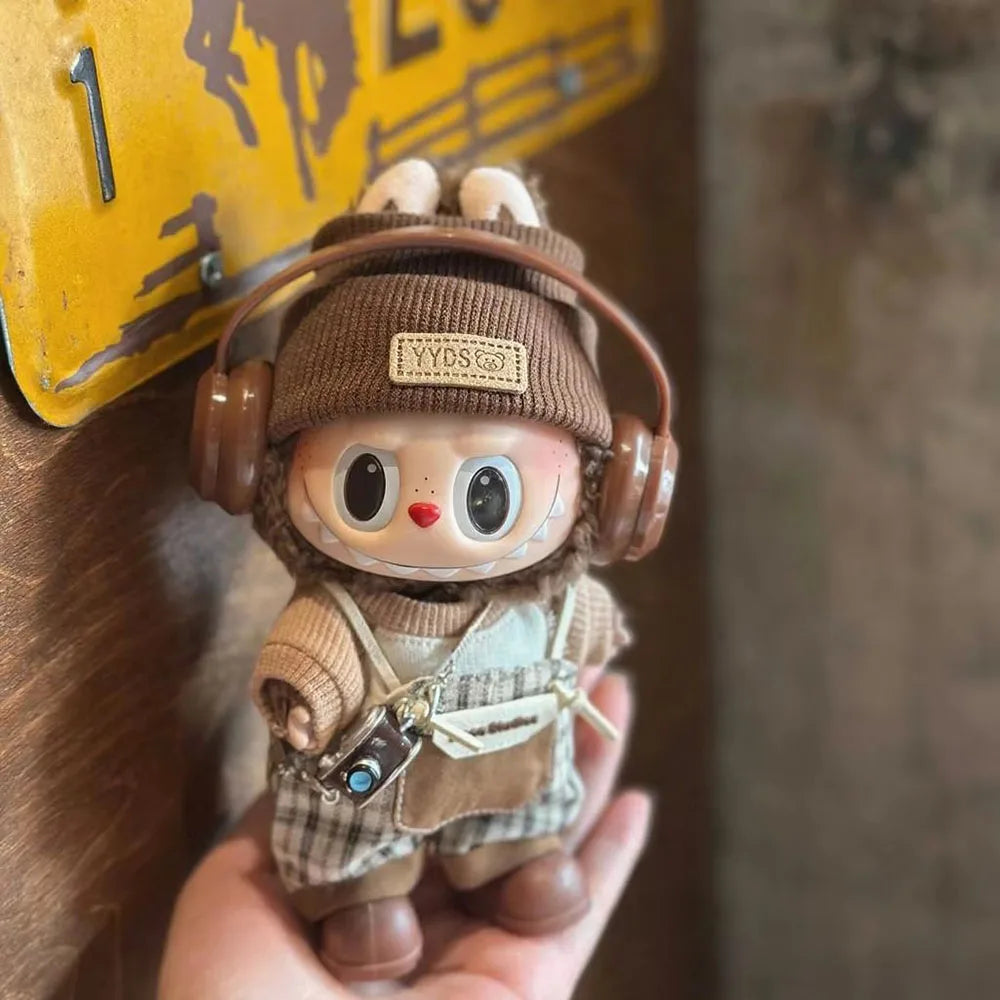 Clothes for Labubu V1 V2 V3 Clothing Doll Retro Brown T-shirt Handsome Clothes Set Doll Accessories