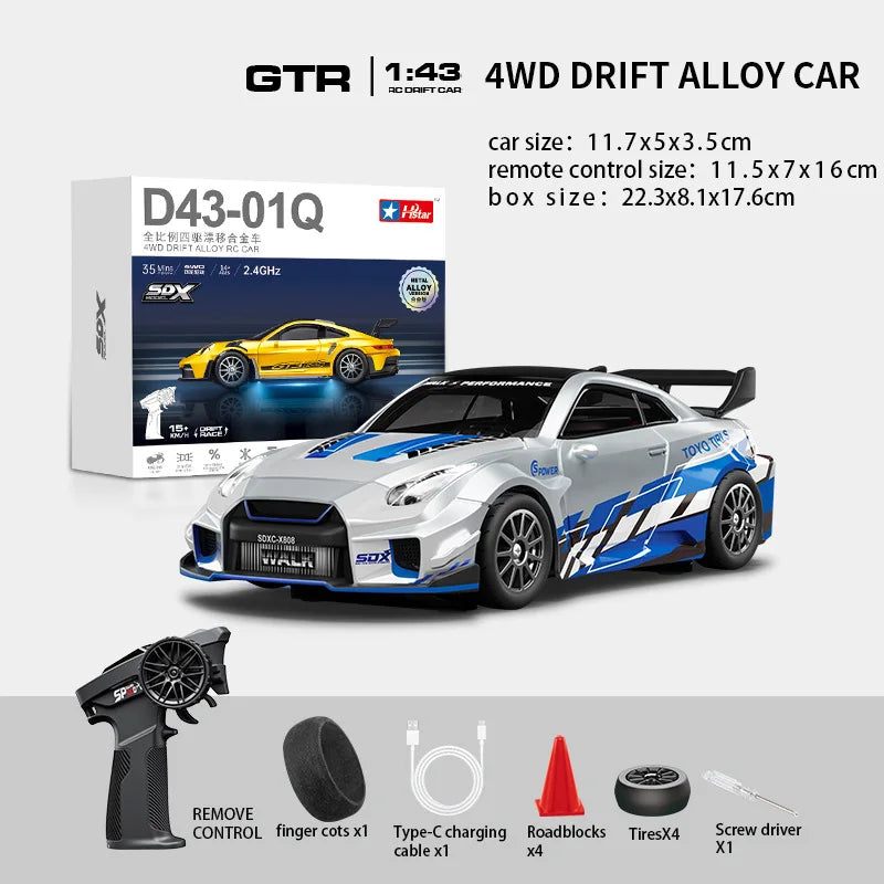 Macro Star D43 Full Proportion Remote Control Drift Car 1:43 Scale Alloy Gyro Four-Wheel Drive Flat Run Luminous Toy Model