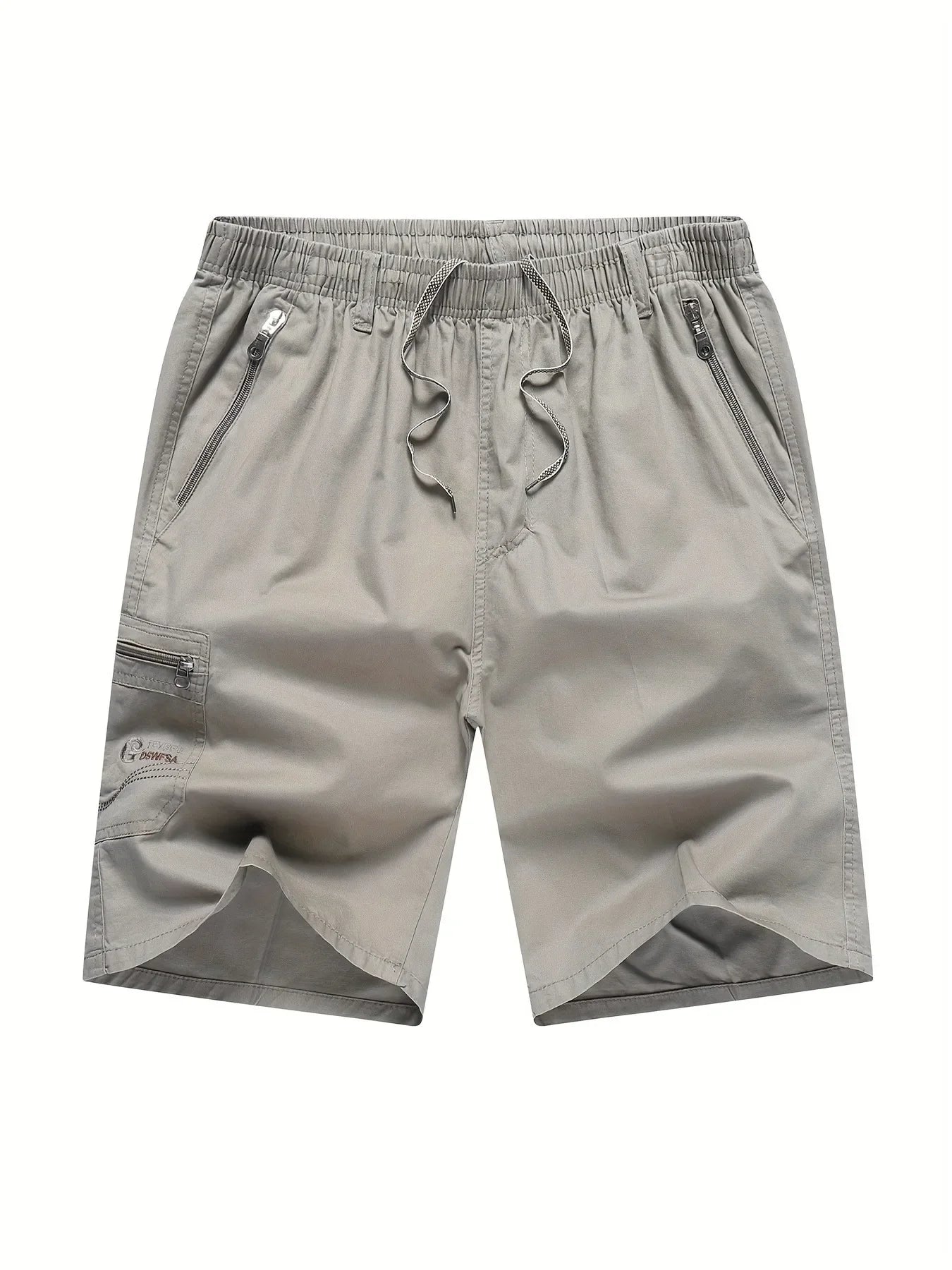 Cotton Cargo Shorts Men's Lightweight Breathable Solid Color Drawstring Waist with Zipper Pockets Casual Summer Short Pants