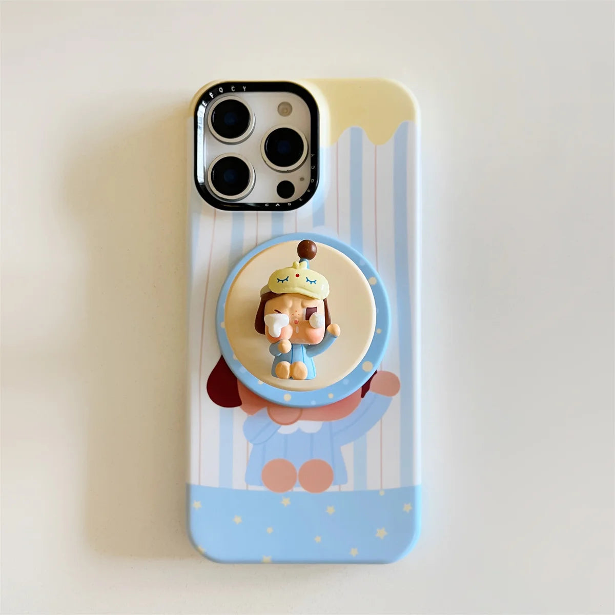 Korean Blue Stripe Cute Girl Magnetic Phone Case For iPhone 16 Pro 15 14 13 Pro Max Cover with Stand Case For Magsafe