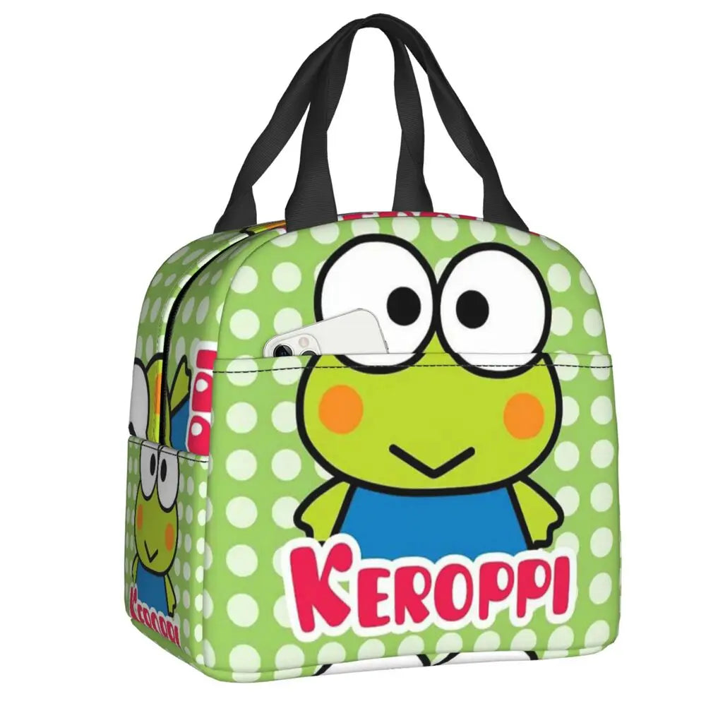 Custom Keroppi Big-eyed Frog Insulated Lunch Tote Bag for Women Portable Thermal Cooler Bento Box School