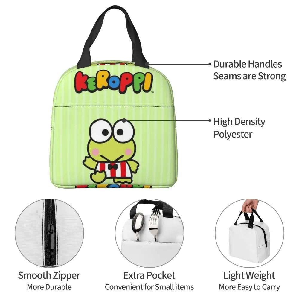 Custom Keroppi Big-eyed Frog Insulated Lunch Tote Bag for Women Portable Thermal Cooler Bento Box School