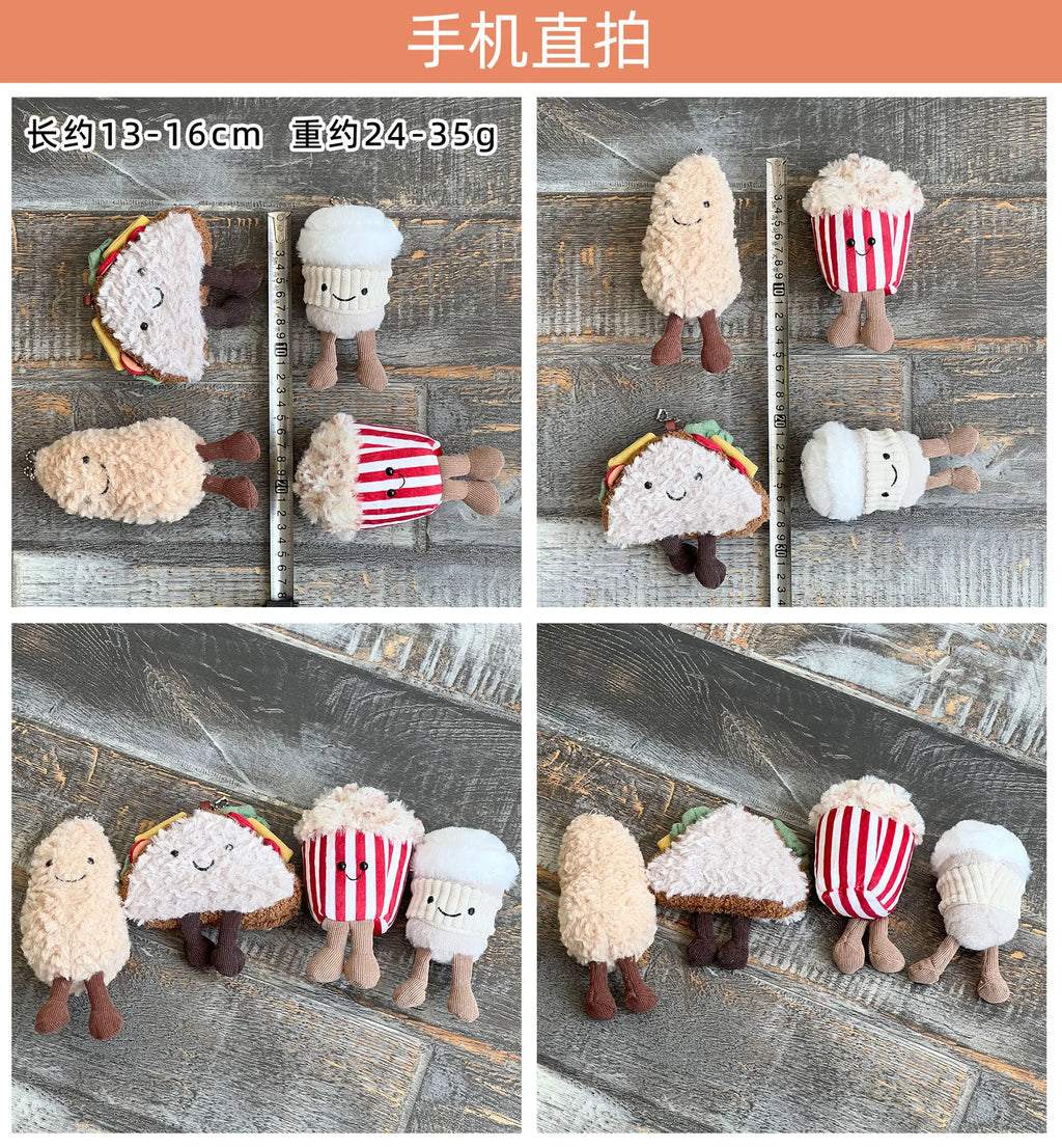Ins Food Play Plush Doll Keychain Pendant Cute Popcorn Coffee Peanuts Sandwiches Plush Doll Bag Decoration Pendant Couple Gift