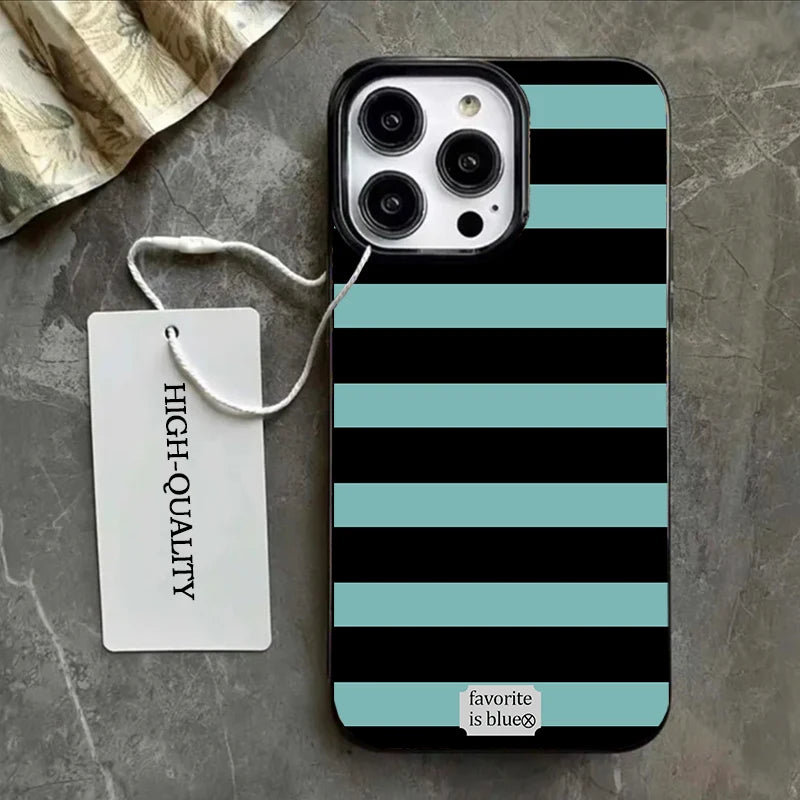 Korean Blue Stripe Luxury Phone Case For iPhone 16 ProMax 15 14 13 12 11 Pro XR XS Max 7 8 Plus Niche Y2K Phone Cases