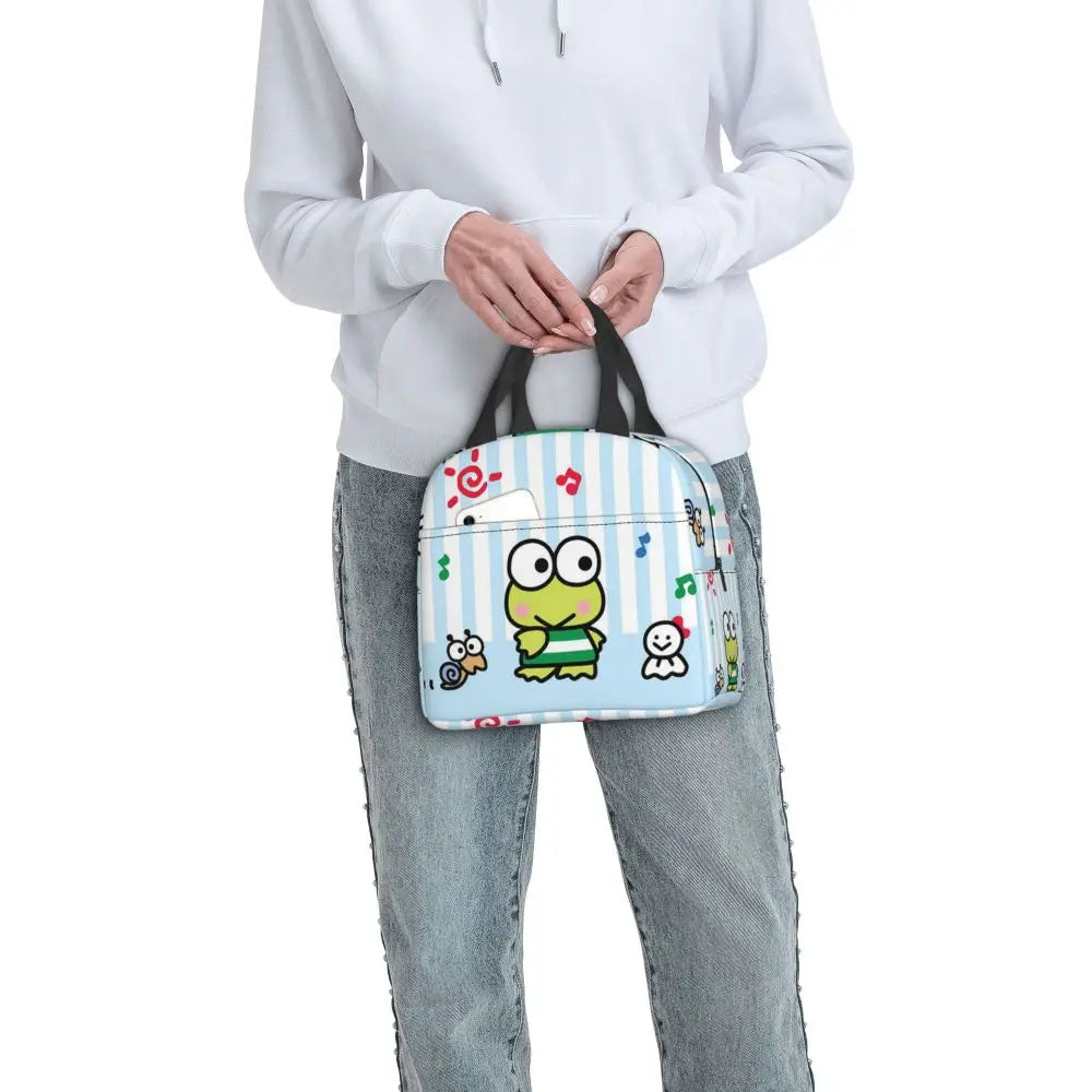 Custom Keroppi Big-eyed Frog Insulated Lunch Tote Bag for Women Portable Thermal Cooler Bento Box School