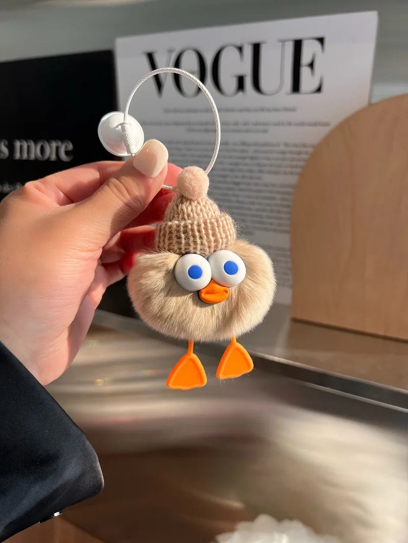 Cute Imitation Rex Rabbit Hair Duckling Car Keychain Hanging Plush Doll Doll Small Briquettes Bag Hanging Ornaments