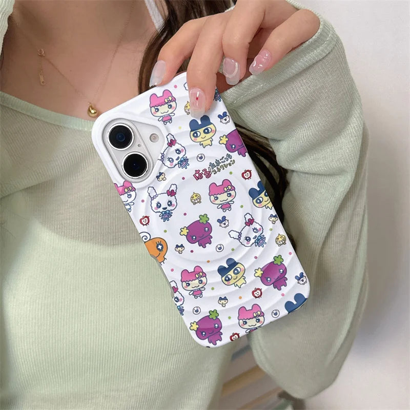 Cute Cartoon Animal Magnetic Phone Case For iPhone 16 Pro 15 14 13 Pro Max Back Cover with Magsafe Stand Holder Cases Kawaii