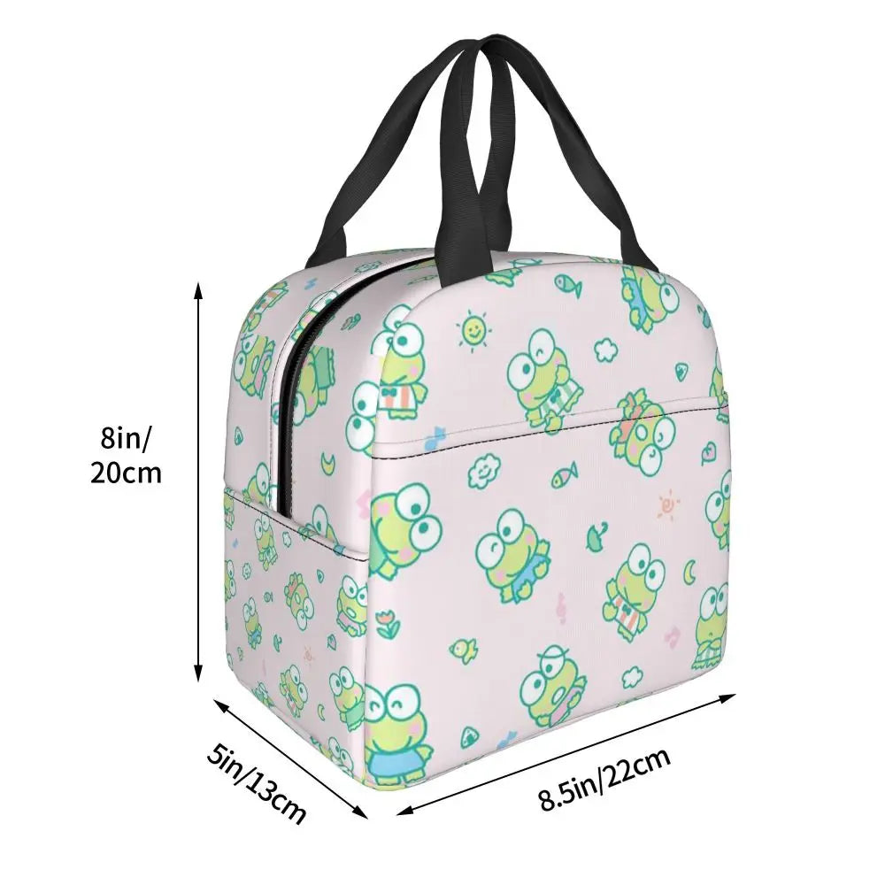 Custom Keroppi Big-eyed Frog Insulated Lunch Tote Bag for Women Portable Thermal Cooler Bento Box School