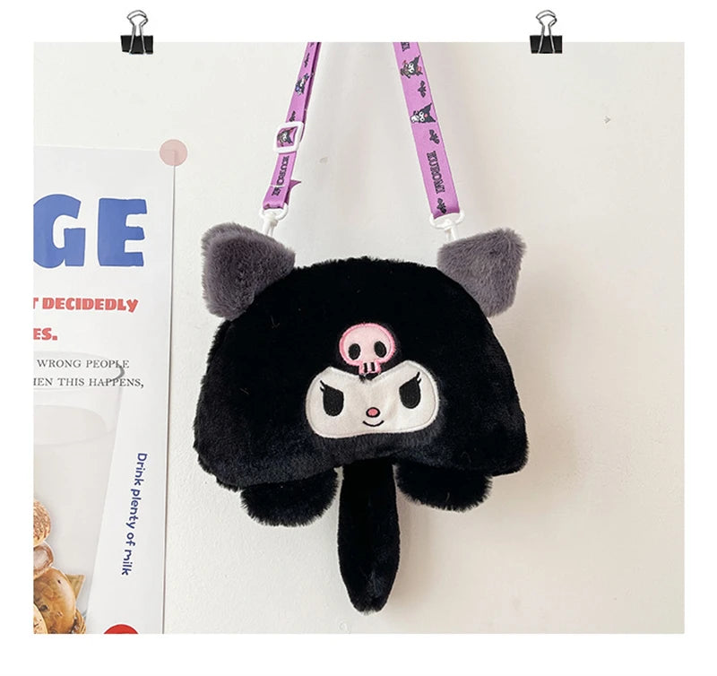 Sanrio Children Stuffed Messenger Bag Cute Cartoon Kuromi Hello Kitty Cinnamoroll Stuffed Single Shoulder Bags Messenger Bags