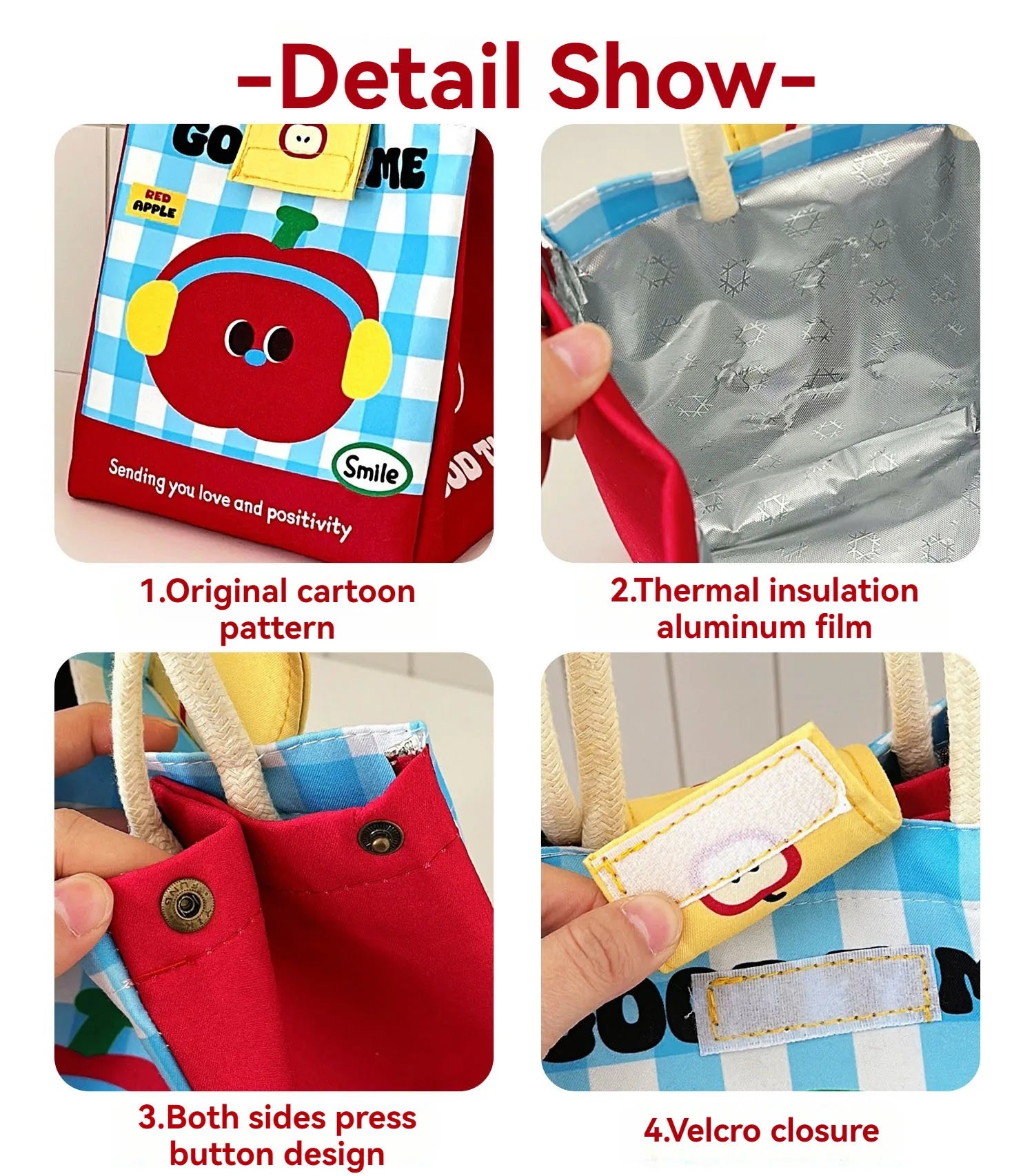 Cute Bento Bag For Office Workers Large Capacity Tote Bag Cartoon Insulated Fresh-Keeping Bag Student Lunch Box Bag