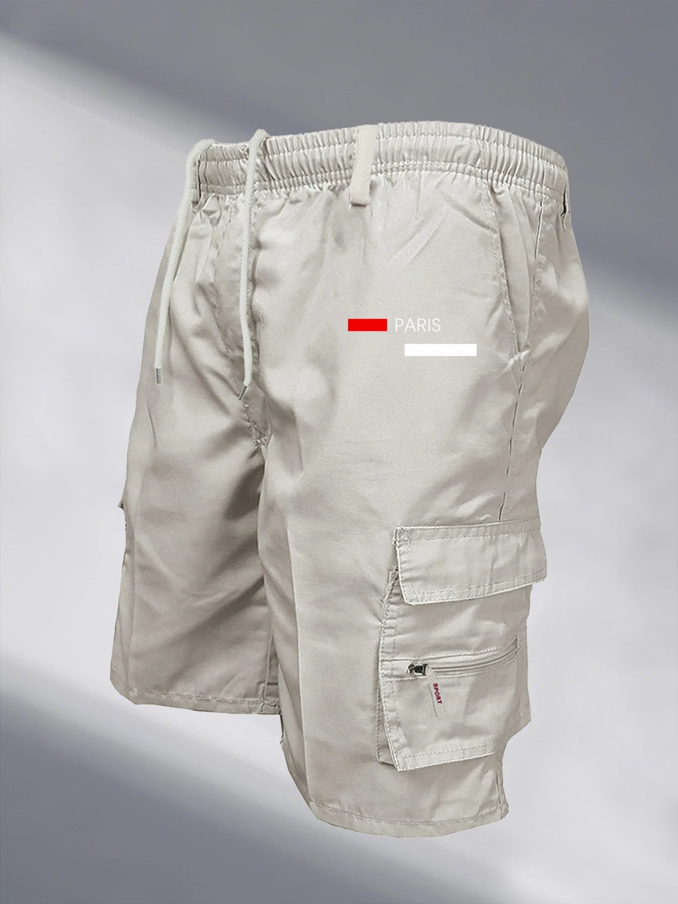 Paris Printed Casual Work Shorts Men's Multi-pocket Loose Drawstring Cargo Shorts Outdoor Sports Short Pants for Men Streetwear