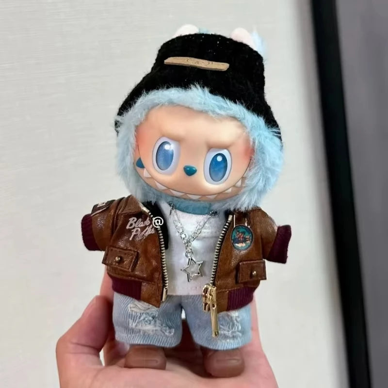 Labubu Retro Pilot Outfit Vintage Leather Jacket Aviator Headset Camera For 15/17cm 1st/2nd/3rd Gen Dolls