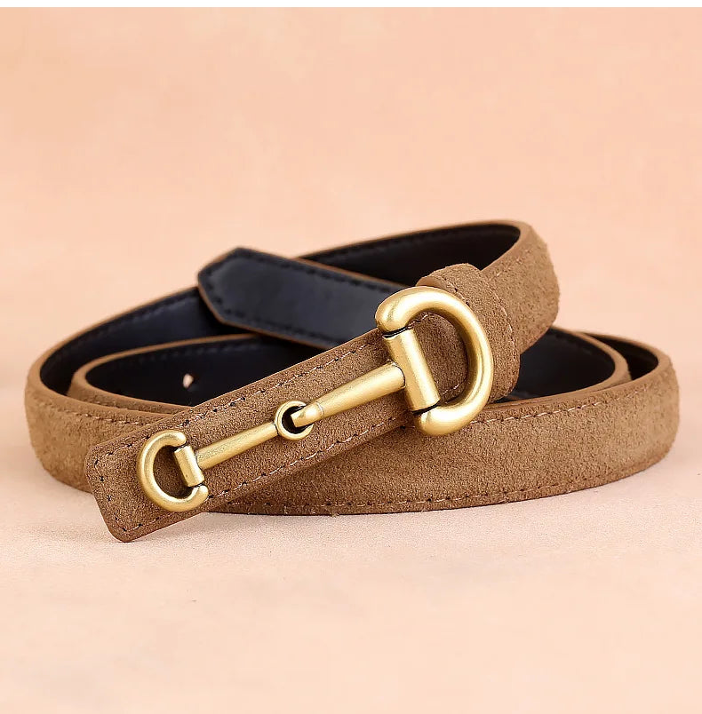 Cowhide Strap Suede Girl Belt Simple Casual Thin Belt Horseshoe Buckle Versatile Belt Belts for Women Luxury Designer Brand