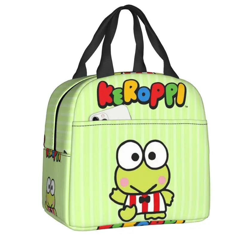 Custom Keroppi Big-eyed Frog Insulated Lunch Tote Bag for Women Portable Thermal Cooler Bento Box School