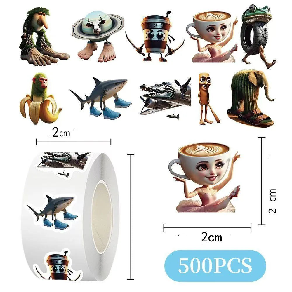 500pcs/Roll Tung Tung Sahur Italian Brainrot AI Abstrac Sealing Sticker DIY PVC Laptop Decals Decoration Stiker Reward Gift Toys