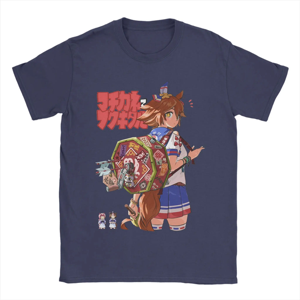 تيشيرتات Beach Uma Musume Pretty Derby Amine المبتكرة من القطن الخالص للرجال، تيشيرتات قصيرة الأكمام مطبوعة بشكل جمالي