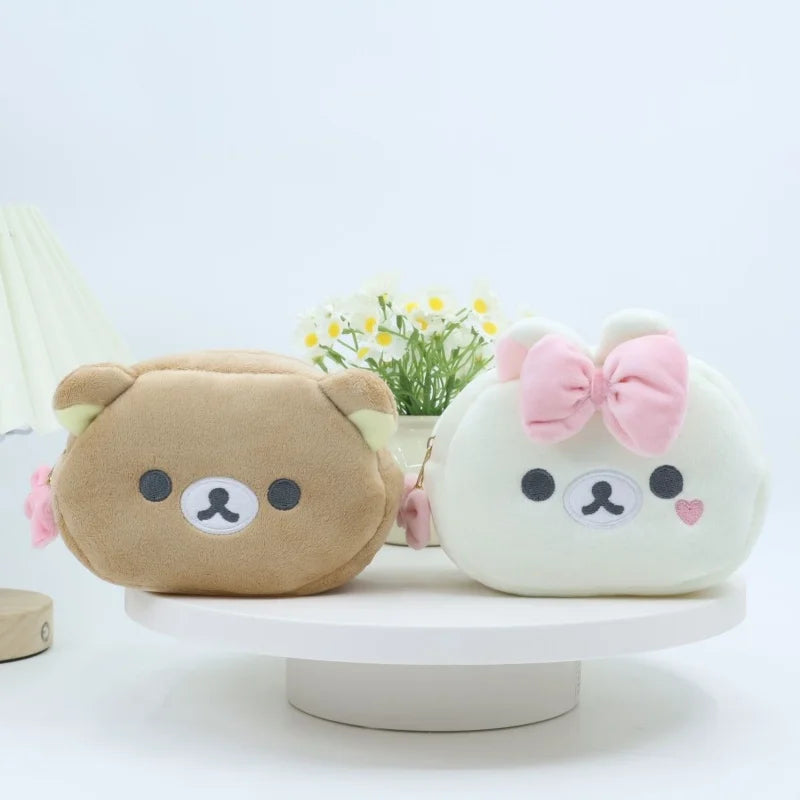 NEW Rilakkuma Girl Bowknot Plush Makeup white Korilakkuma bear Plushes Cosmetic Storage Bag Large Capacity Organizer Handbags
