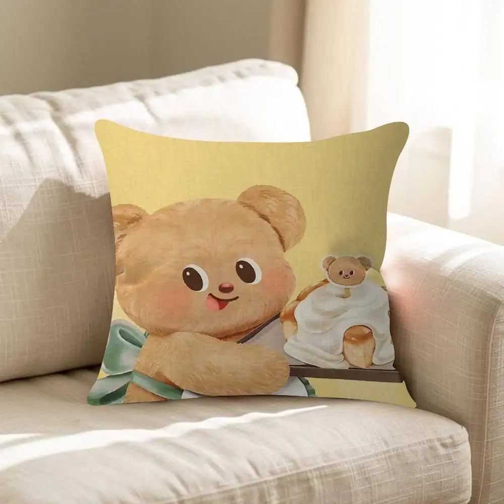 Cute Butterbear Maple Design Cushion Cover Happy Autumn Harvest Decor Holiday Decorati Pillow Cover