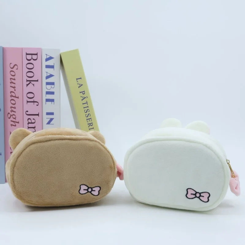 NEW Rilakkuma Girl Bowknot Plush Makeup white Korilakkuma bear Plushes Cosmetic Storage Bag Large Capacity Organizer Handbags