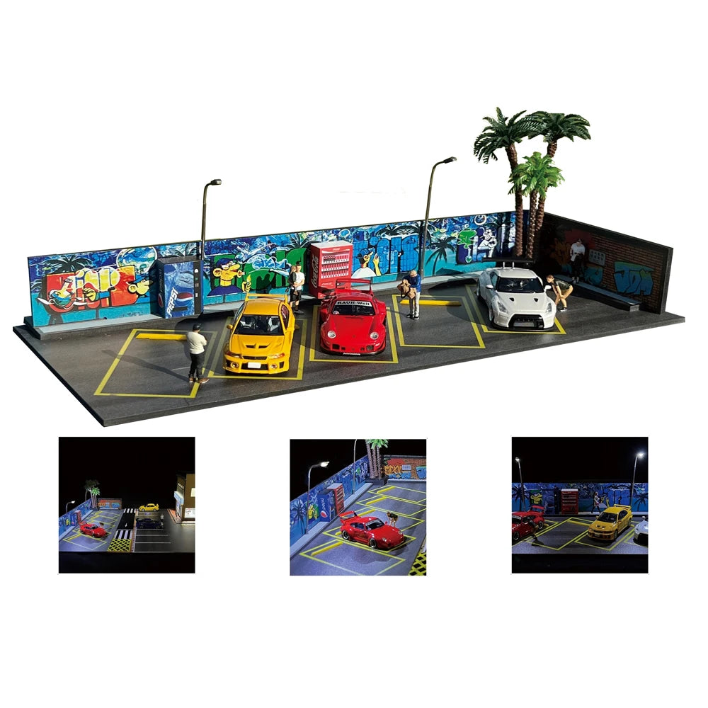 GFans NEW 1:64 Scale Diorama Car Garage Model Parking Lot for Display Gifts Scene Collection Display Car Assembly Scenes Toy