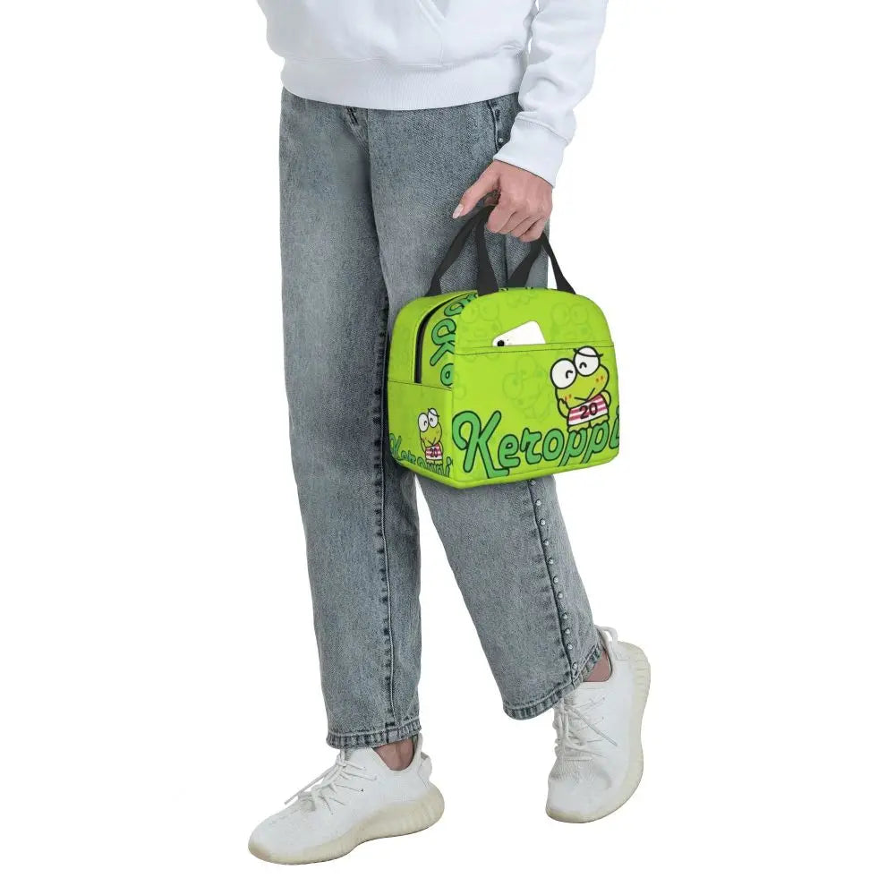 Custom Keroppi Big-eyed Frog Insulated Lunch Tote Bag for Women Portable Thermal Cooler Bento Box School